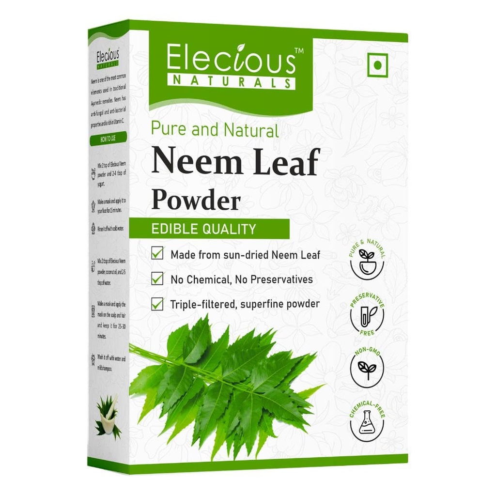 100% Natural Neem Powder Margosa, Azadirachta Indica Leaf Powder Ideal para embalagens de rosto e cabelo Chemical Free Hair Cleanser para cabelos saudáveis 200gm