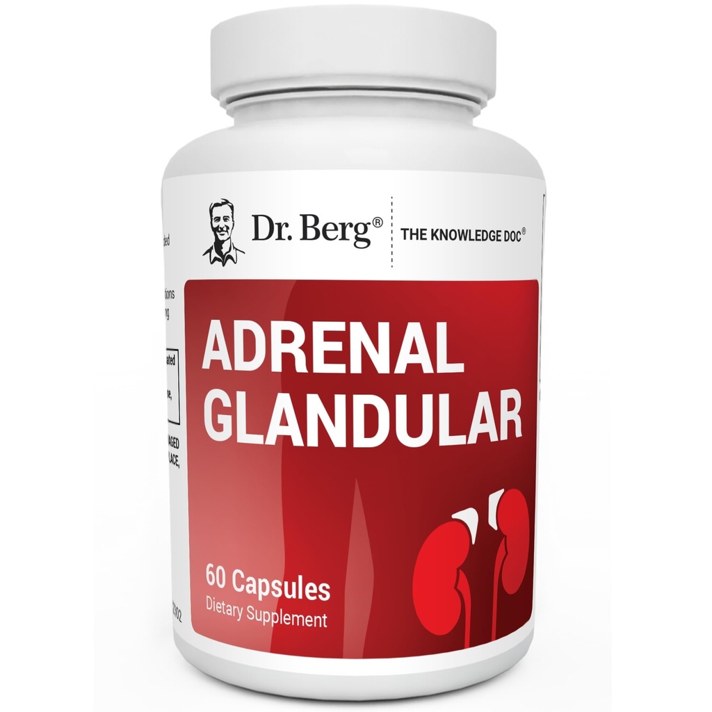 Dr. Berg Adrenal Glandular - Fórmula de equilíbrio de hormônios que suporta a função Adrenal saudável - Suplemento de suporte adrenal - 60 Cápsulas