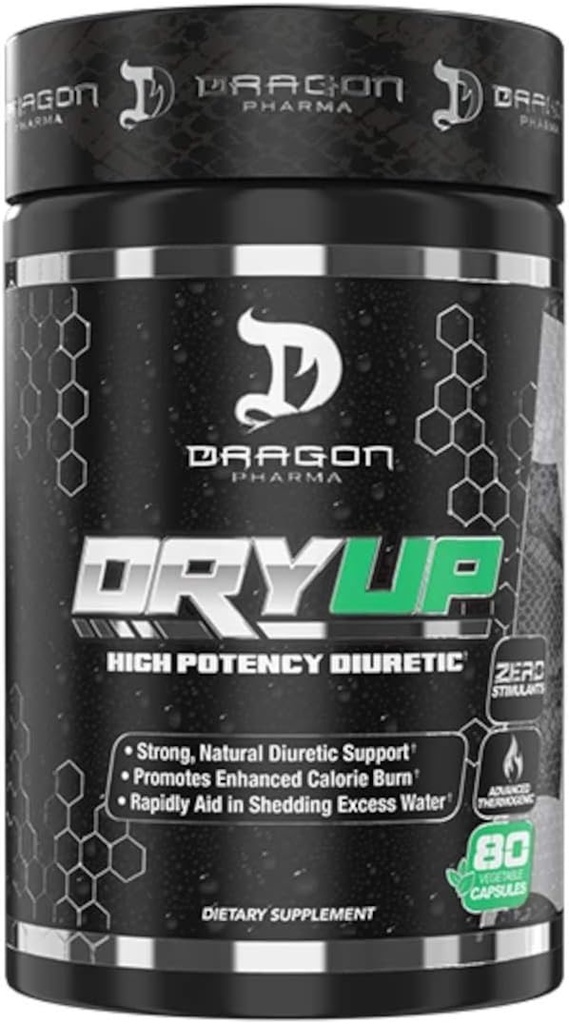 Dragon PHARMA DryUp, matriz diurética e termogênica de alta potência, uso flexível, suplemento sem estímulos, perfeito para preparar para competição ou fotosshoots (80 cápsulas)