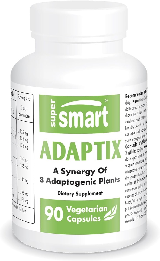 Supersmart Adaptix (Formula Avançada) - Extratos de plantas 8-em-1 - Ervas de adaptogênio com Ashwagandha, Astragalus, Ginseng, Reishi - Não-GMO & Gluten Free - 90 Cápsulas Vegetarianas
