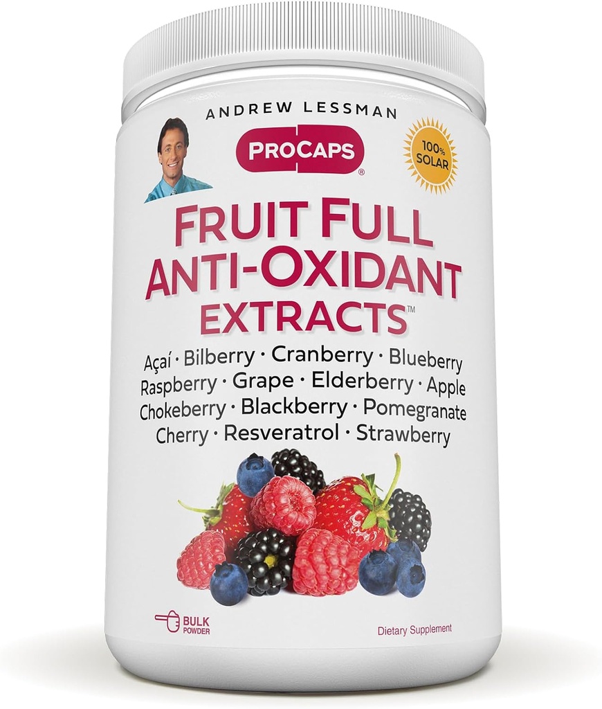 ANDREW LESSMAN Fruit Full Anti-Oxidant Extracts Powder 600 Servings - 14 Natural Fruit and Berry Extracts. Bilberry, Cranberry, Sementes de uva, Romã, Resveratrol, e More.