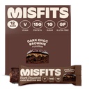 Misfits Vegan Protein Bars, Brownie Chocolate escuro - Receita original □ Gluten Free, Planta com base, Baixo açúcar e carboidrato, Lanches de alta fibra