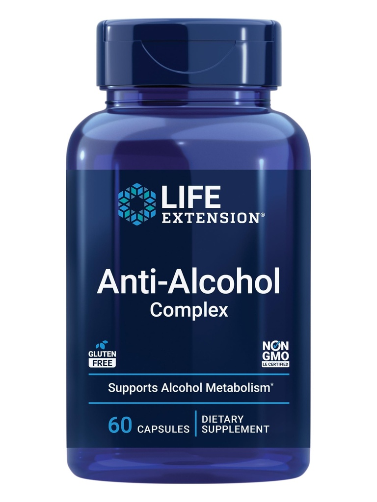 Extensão de vida Complexo anti-alcohol, Vitamina C, zinco, Sementes de uva, Cardo de leite, Extrato de Cravo, Suporta Metabolismo de Álcool saudável e Função hepática ideal, Sem glúten, Não-GMO, 60 Cápsulas