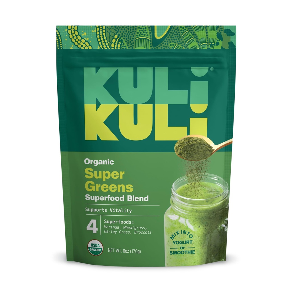 Kuli Kuli Green Power [6 oz] - Super Greens Powder - Nutrient Dense Moringa, Wheatgrass, Brócolis & Barley Grass Blend - 100% planta baseada Superfood orgânico Posder Fonte de fazendas remotas