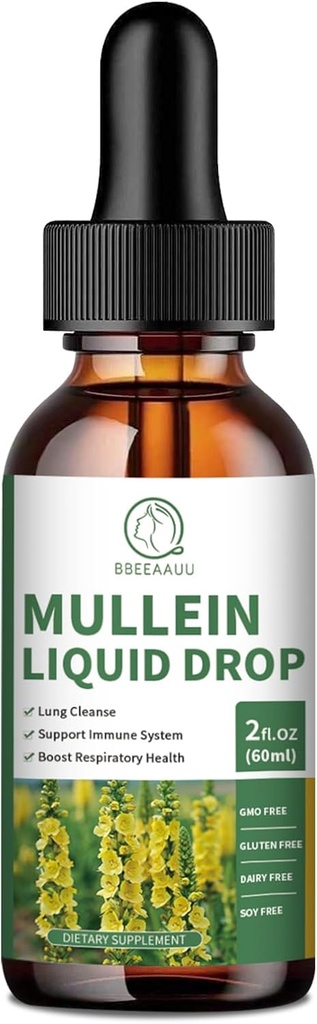 Mullein Drops para pulmões, Mullein Leaf Extract 1000MG para suporte respiratório, imunológico e digestivo, com Quercetin, Marshmallow, Elderberry, Black Cumin Seed, Bromelain, Non-GMO, Vegan, 2 Fl Oz