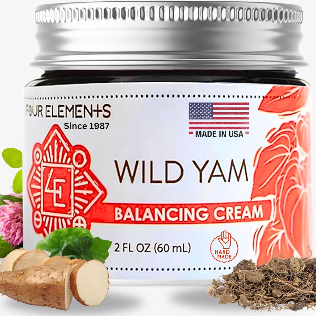 Quatro Elementos 4E Wild Yam Balanceamento Cream, 2 OZ - 1o lugar vencedor no Simpósio Internacional de Ervas 2023 para Cremes e Salvas! Orgulhosamente cultivada, trabalhada e empacotada em WI, EUA.