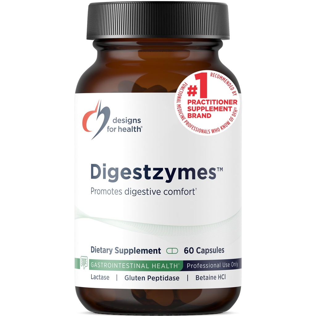 Desenhos para Digestos de Saúde - Enzimas Digestivas + Hidrocloreto de Betaína para Gás e Alivio Bloating - Pepsina, Bile de Ox, Enzima de Lactase e Enzimas Lipase para Digestão (60 Cápsulas)