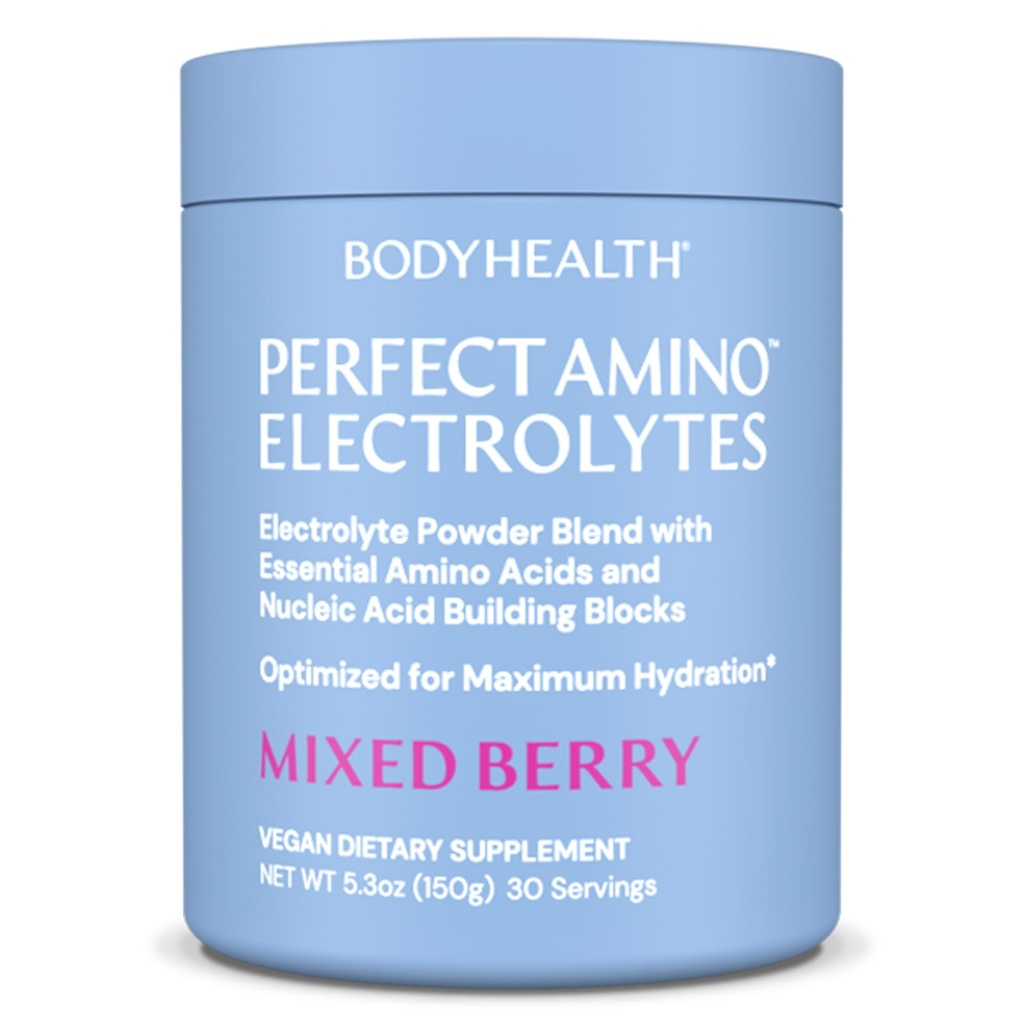 BodyHealth PerfectAmino Electrolytes Powder No Sugar, Keto Sugar Free Jesting Electrolytes Drink Mix, Hydration Powder with Trace Minerals - Mixed Berry - 30 Servings