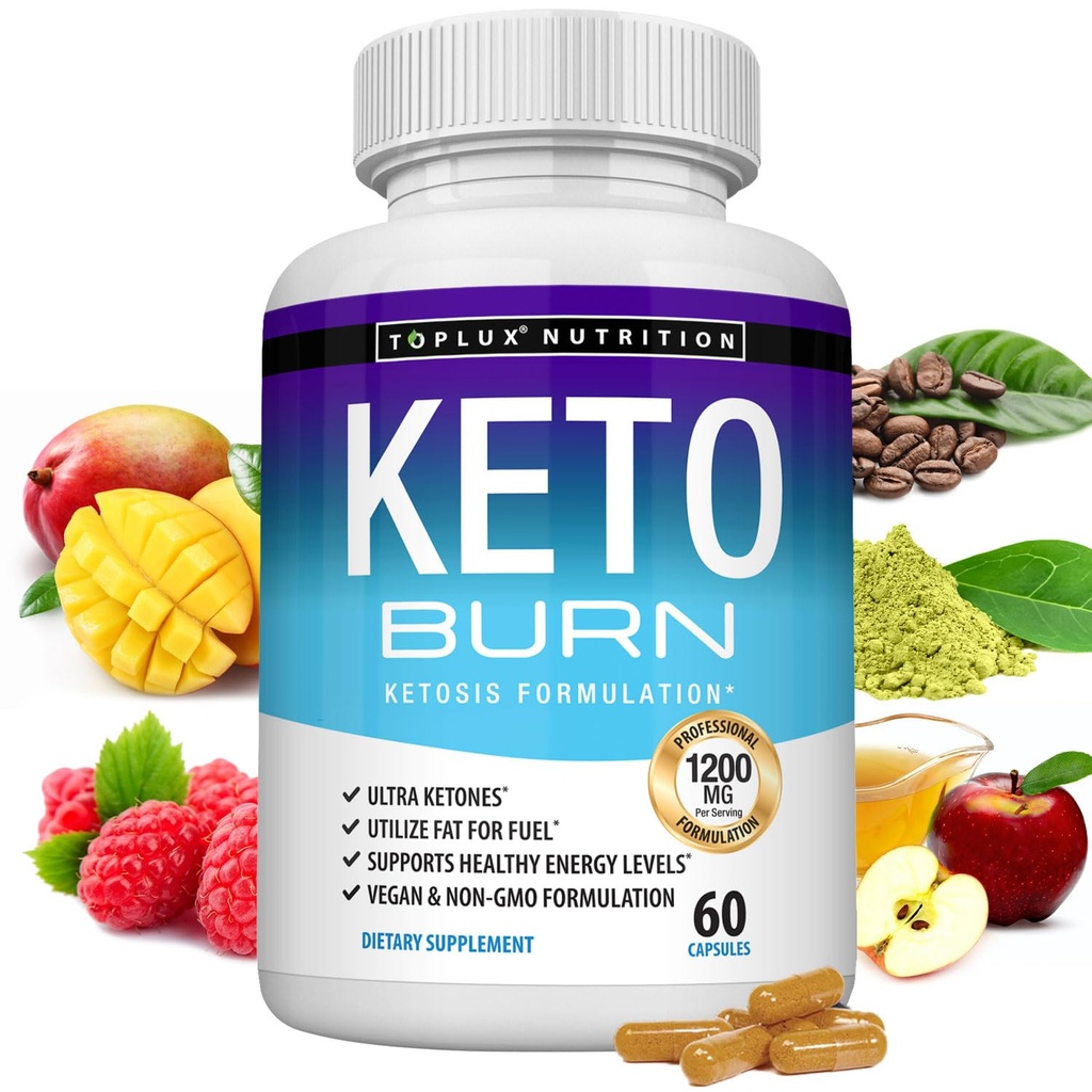 Toplux Keto Burn Pills Ketosis Perda de Peso - 1200 Mg Ultra Advanced Natural Ketogenic Fat Burner Usando Ketone Diet para homens Mulheres 60 Cápsulas Suplemento