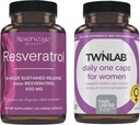 Reservage Beauty Resveratrol 500 mg - Sustented-Release Trans-Resveratrol - Vegan Suplemento Antioxidante para Cérebro & Saúde do Coração 60 Cápsulas & Twinlab TWL Women's Daily One 60 ct
