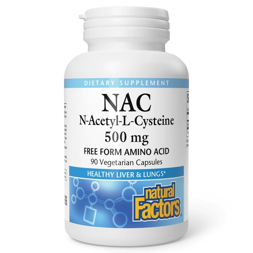 Factores naturais N-Acetil-L-Cysteine 500 mg - Suporta fígado saudável e pulmões - Suplemento de suporte antioxidante Suporta saúde do sistema imunológico - 90 cápsulas vegetarianas (90 servimentos)