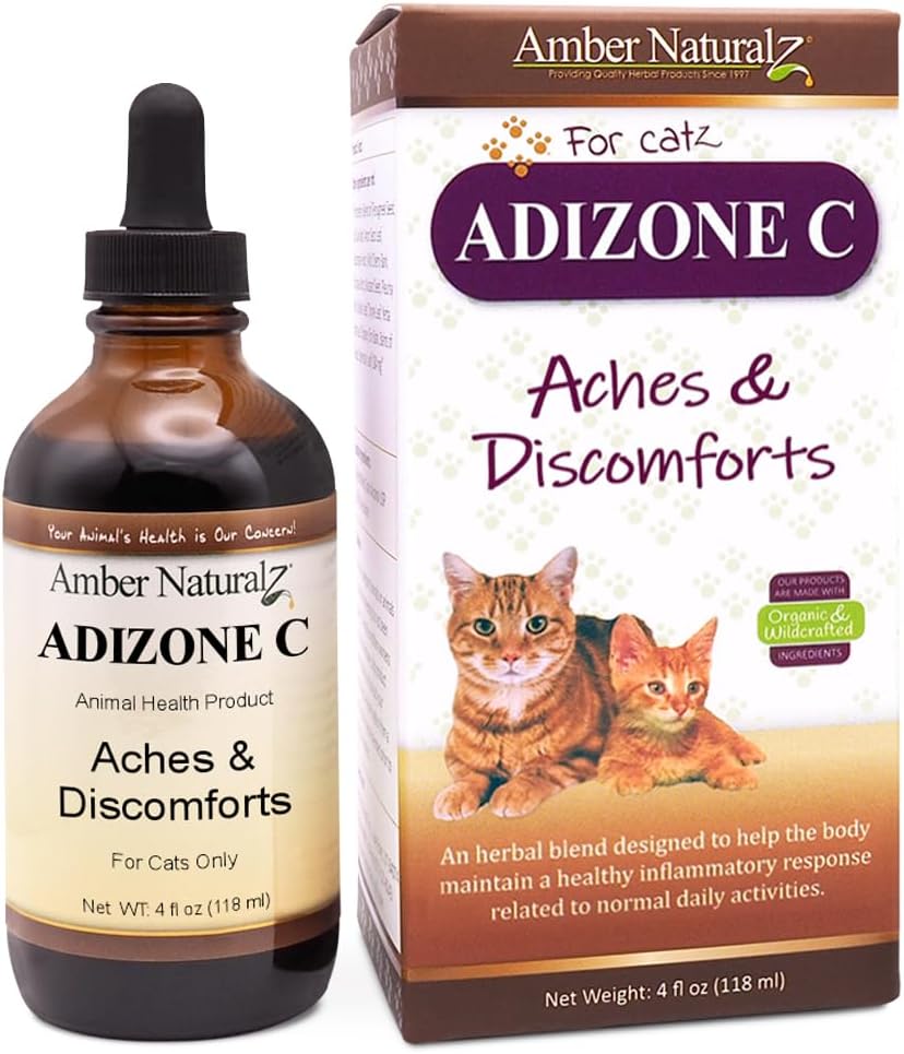 Amber NaturalZ Adizone C Suplemento de ervas para gatos Suporta resposta inflamatória saudável, desconforto ocasional e função conjunta normal
