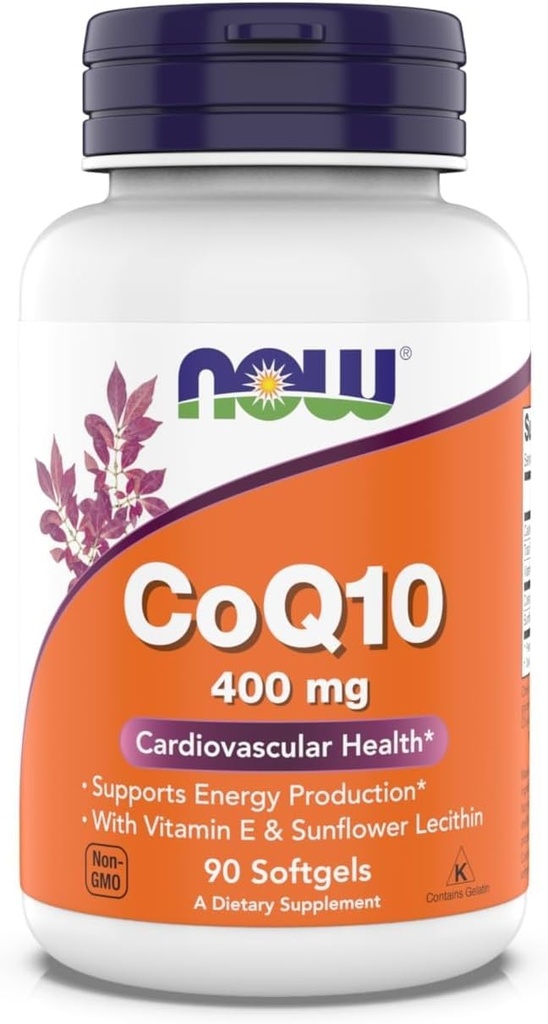 Now Foods Supplements, CoQ10 400 mg, Pharmaceutical Grade, All-Trans Form Produzido por Fermentação, 90 Softgels