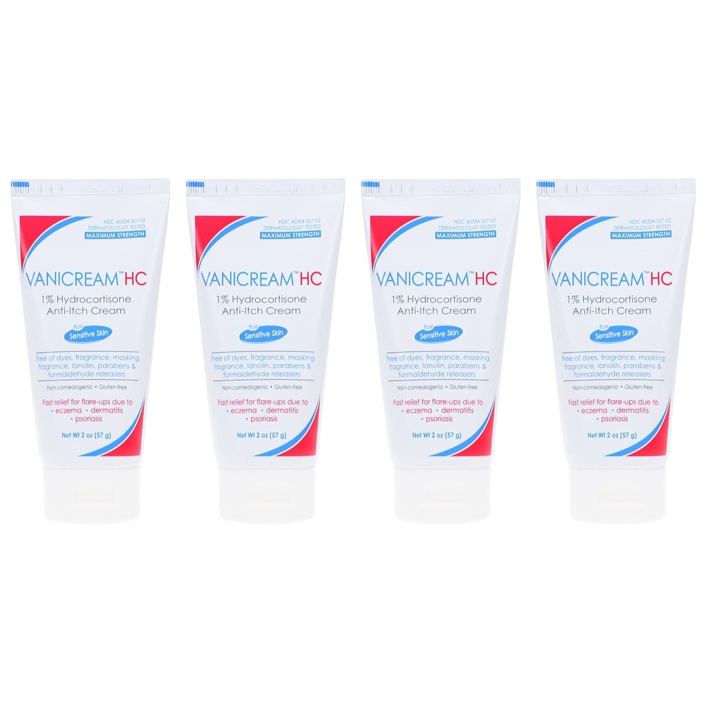 Vanicream HC 1% Hidrocortisona Anti-Itch Cream - 2 onças, pacote de 4
