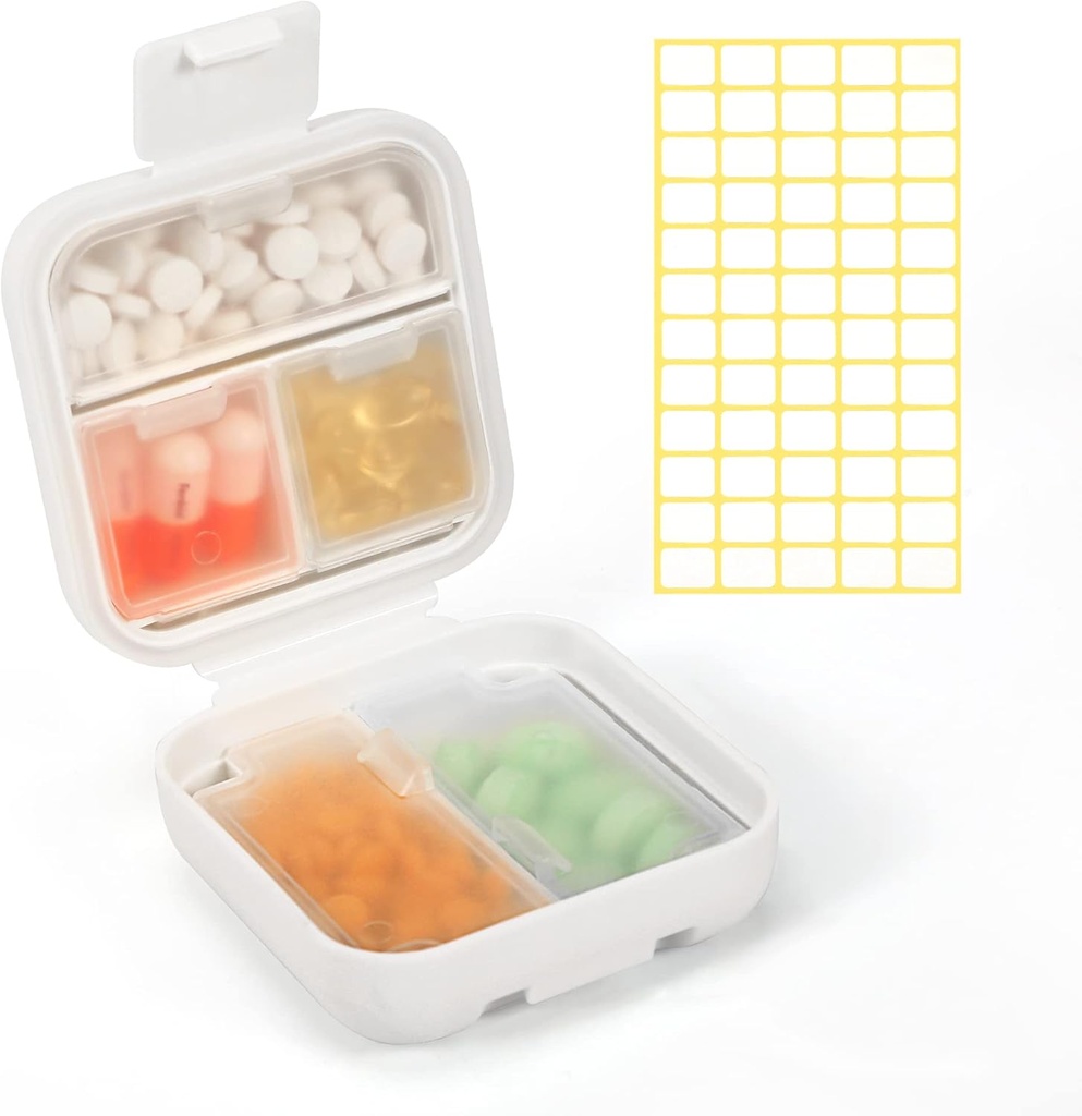Dynippy Daily Pill Organizer 5 Compartimentos Portáteis Prova de Humidade Pequeno caso de comprimido para bolsa de bolso caixa de pílulas de viagem Portable Medicine Vitamina Fish Oil Holder Container (Branco)