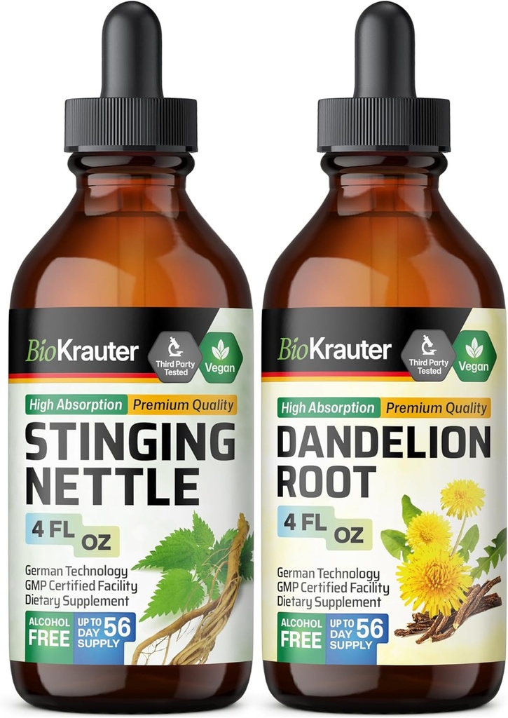 BIO KRAUTER Stinging Nettle Tintura 4 Fl. Oz. & Dandelion Tintura 4 Fl. Oz.