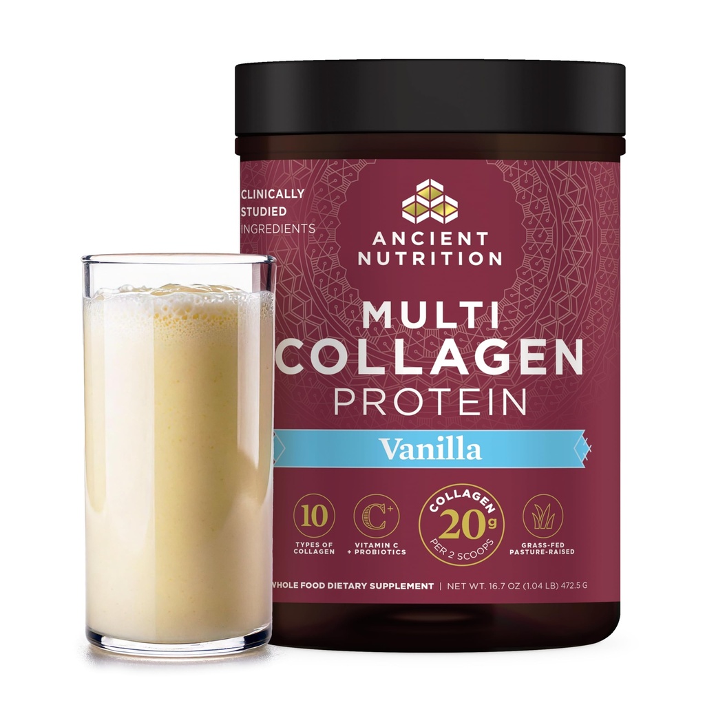 Nutrição antiga Colágeno Peptídeos Pó, Proteína de Colágeno Multi, Mulheres e Homens, Vitamina C, Probióticos, Colágeno Hidrolisado, Suporta a pele, Joints, Gut Health, Vanilla, 45 Servings