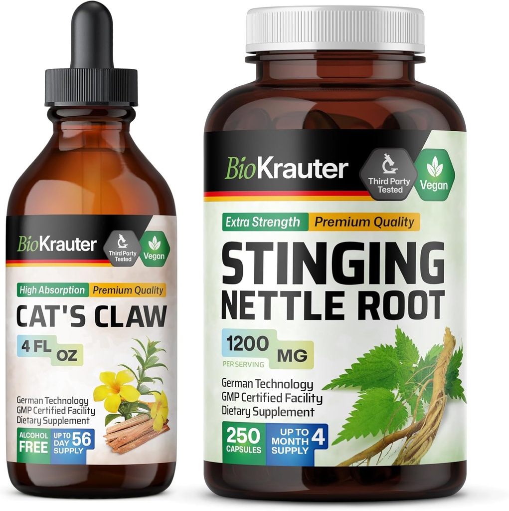 Bio KRAUTER Gatos Garra Tintura 4 Fl. Oz. & Stinging Nettle 250 Cápsulas