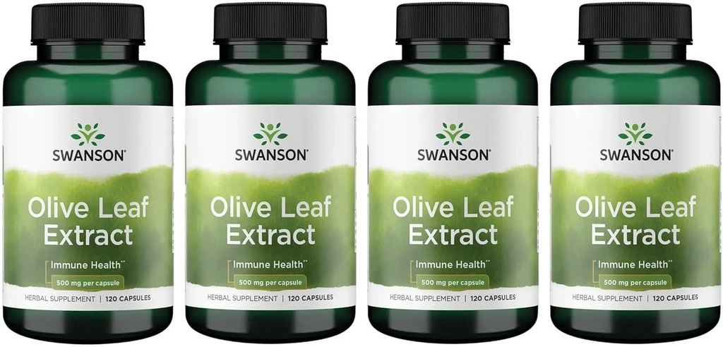 Swanson Olive Leaf Extract Cápsulas com 20% de Oleuropein - (120 Cápsulas, 500mg Cada) 4 Garrafas