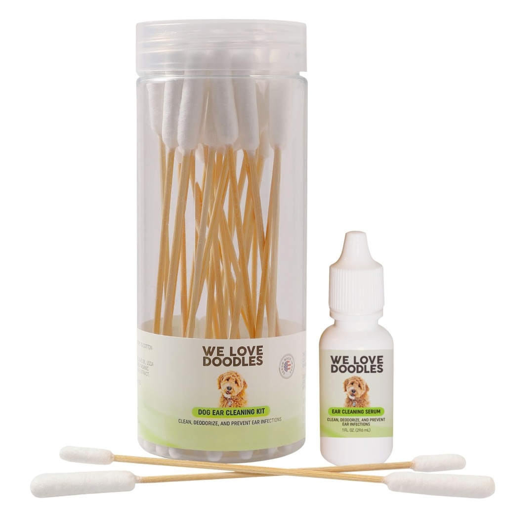 Nós adoramos Doodles Dog Ear Cleaning Solution Kit Prevenir Infecções Natural . . . Made in USA . . gotas de ouvido para cães . . Coceira, deordoring, Yeast & Mites Infection (Serum + 25 Swabs)