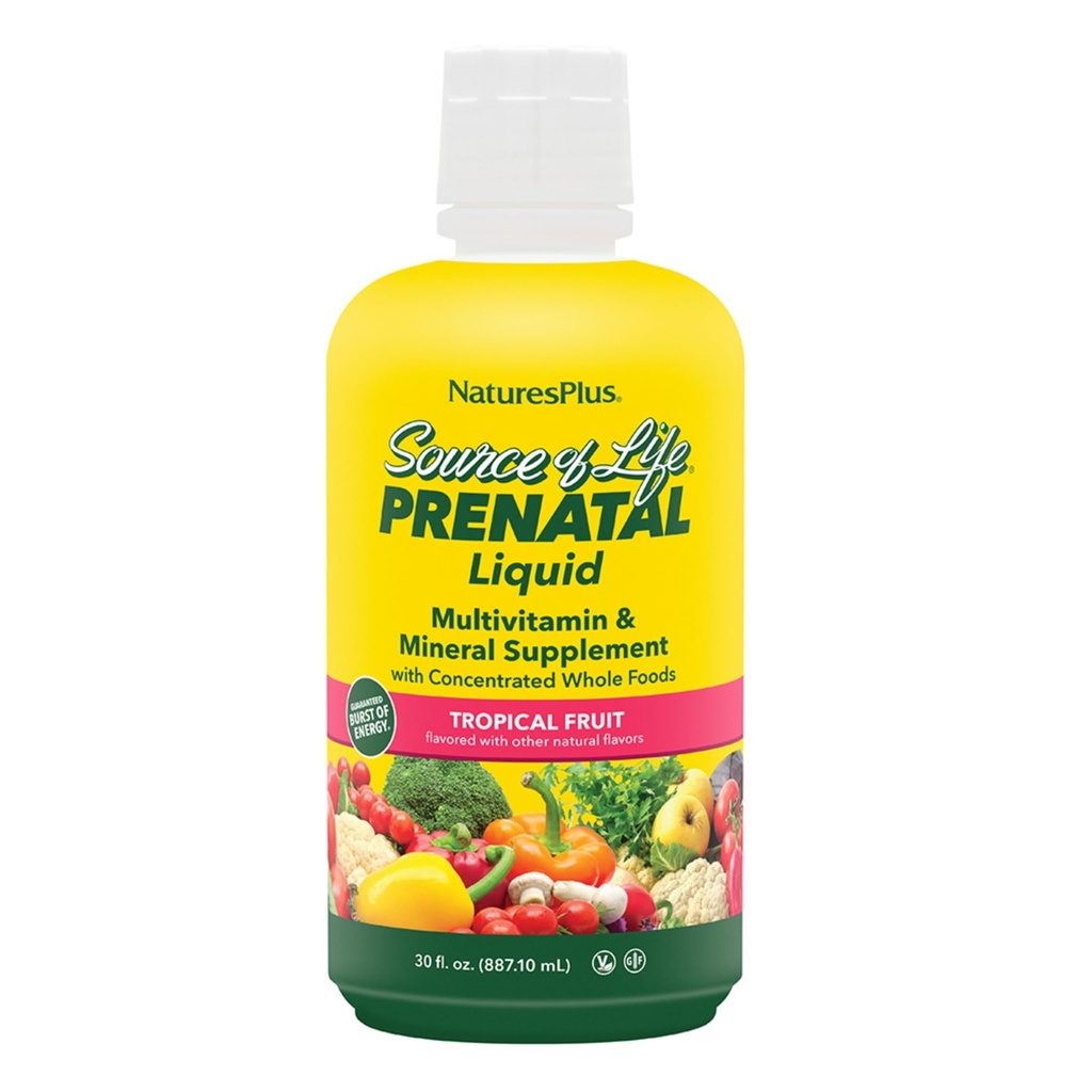 Naturezas Plus Fonte de Vida Líquido Pré-Natal, Fruta Tropical - 30 fl oz - Multivitamin & Suplemento Mineral - Apoio Nutricional Durante a Gravidez - Sem Glúten, Vegetariano - 30 Servimentos