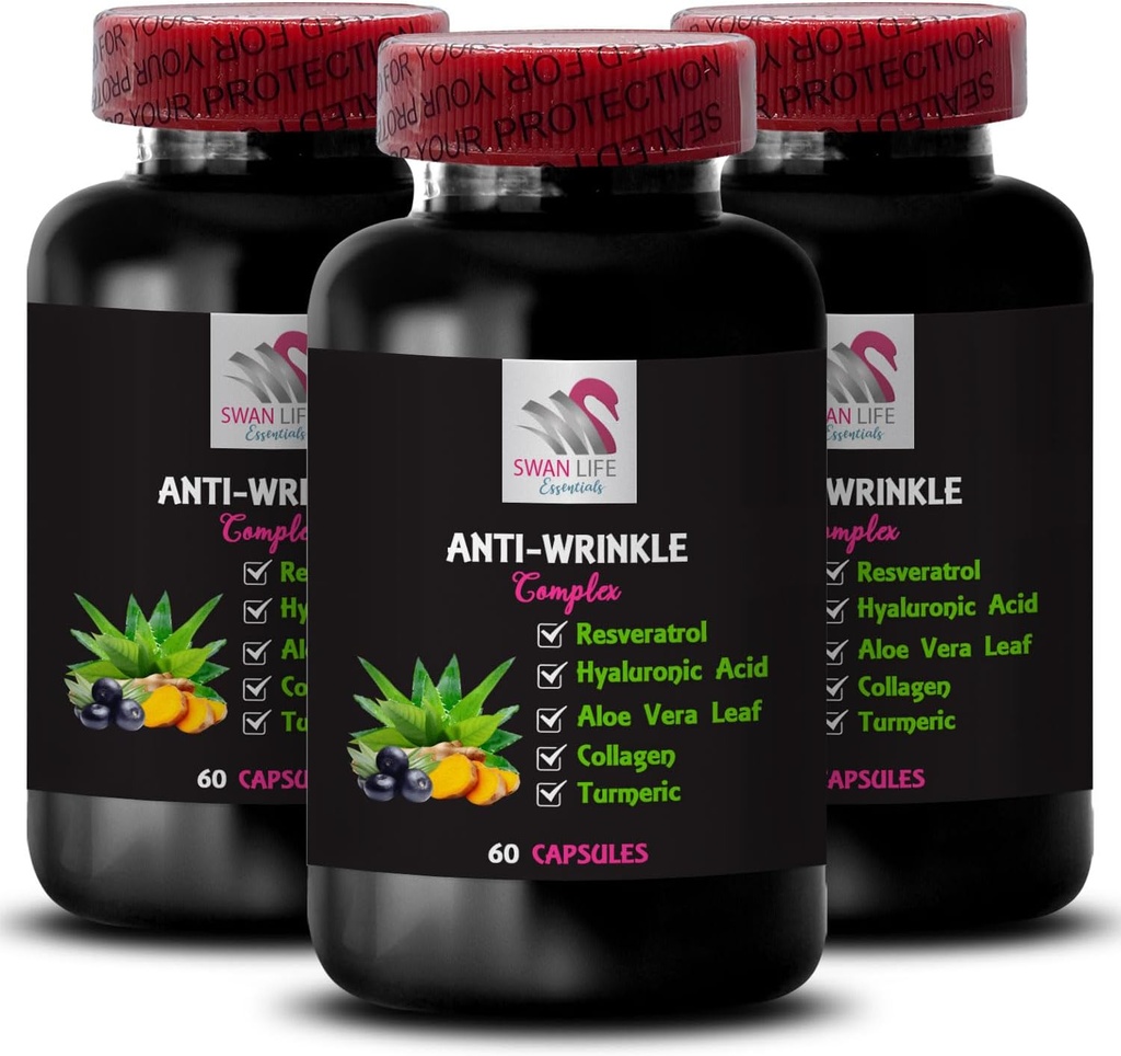 Ácido Alfa Lipóico - Complexo Antirrugas - L-Glutationa, Aloe Vera, Suporte de colágeno, Verde Coffee Bean, Licopeno, Açafrão, Sementes de uva, Hydration Boost, Firme da pele, textura lisa 3Bot 180Caps