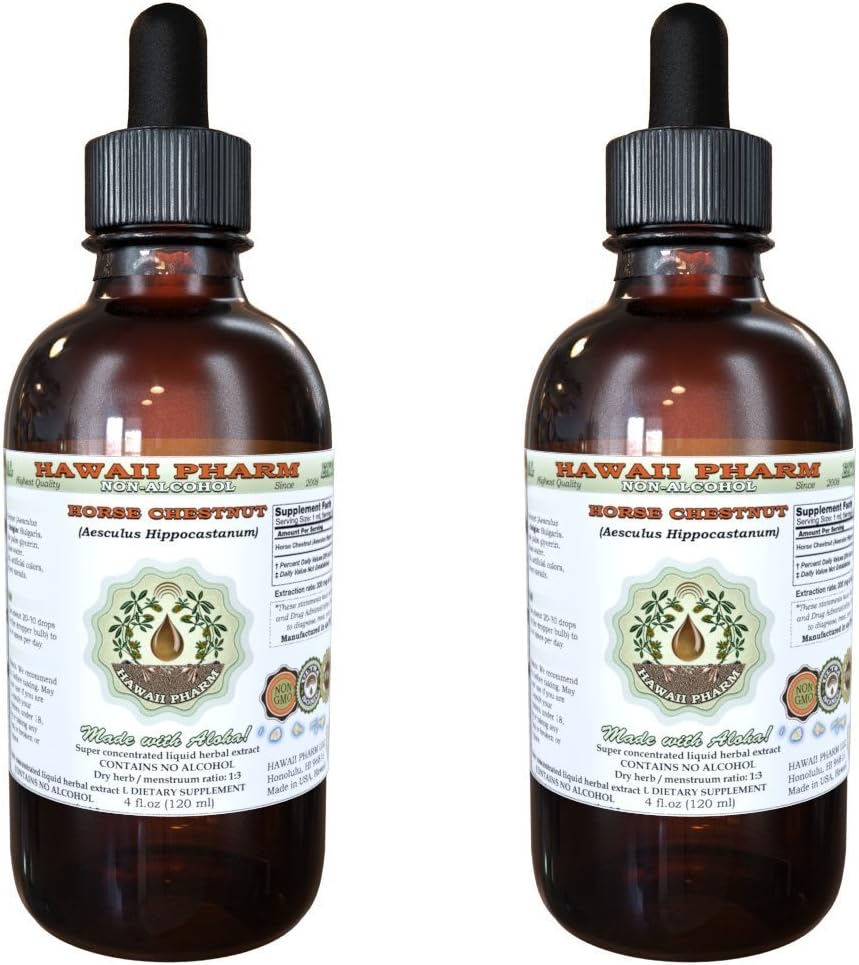 Extrato líquido sem álcool de castanha de cavalo (Aesculus hipocastanum) Nut Glicerite seca Hawaii Pharm Natural Herbal Supplement 2x4 oz
