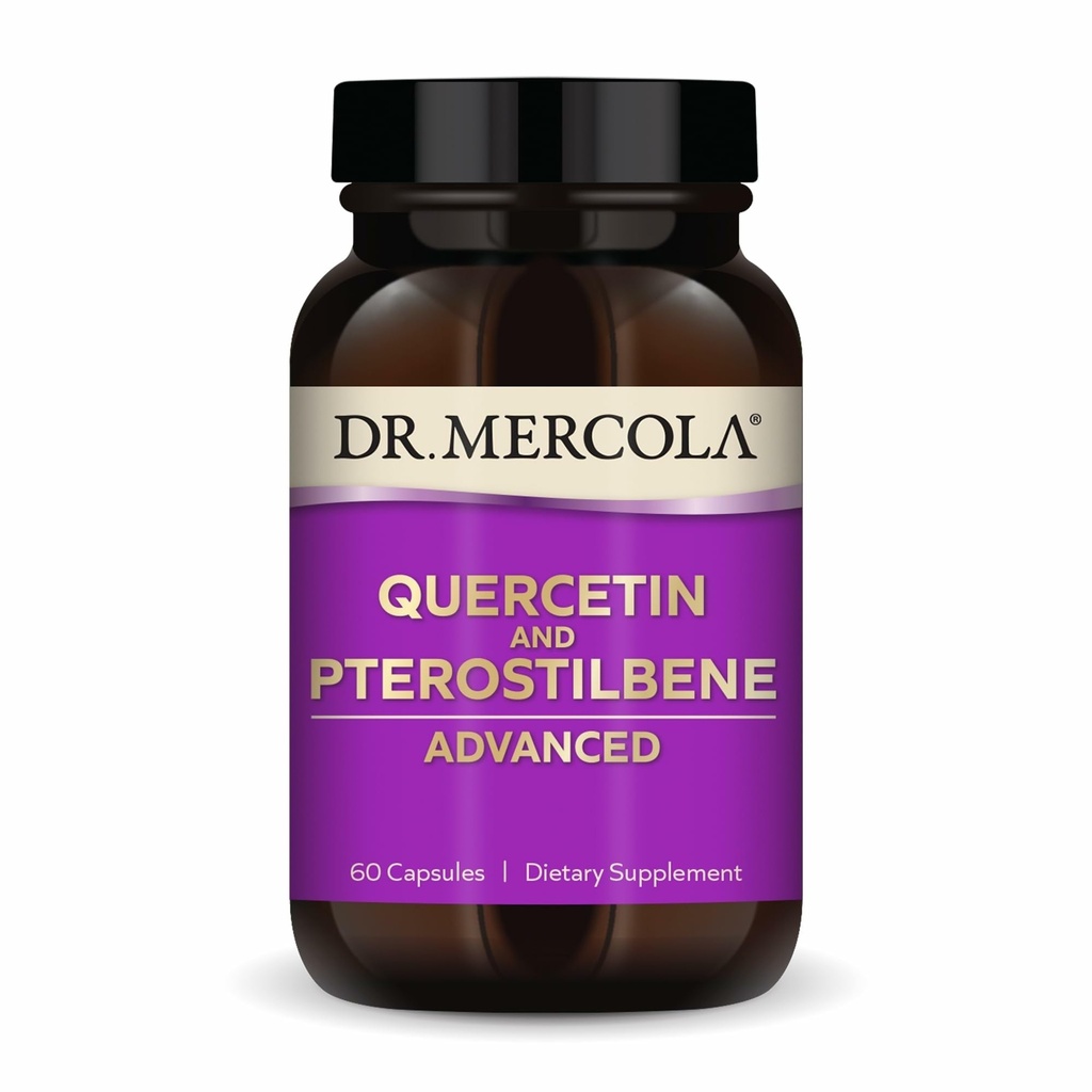 Dr. Mercola Quercetin & Pterostilbene Avançado - Suporta Saúde Respiratória e Imune - 500 mg Quercetin - Fórmula de alta biodisponibilidade - Não-GMO, Gluten-Free & Soy Free - 60 Cápsulas (30 Servings)