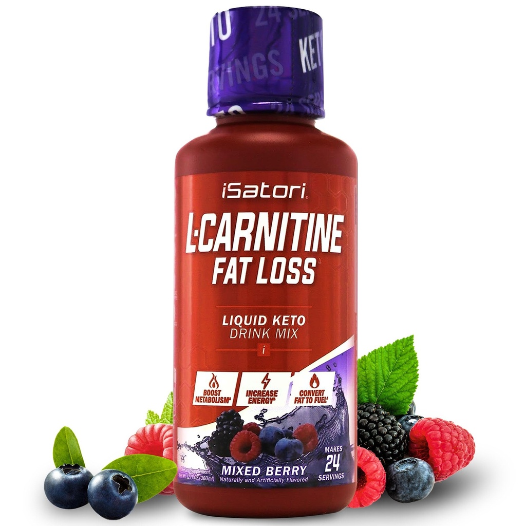 iSatori L-Carnitina 1500, suplemento L Carnitina L líquido triplo-Blend, com acetil e tartarato, energia livre estimulante, baixas calorias, açúcar ou glúten, Keto-Friendly, sabor de Berry misto (24 Servings)