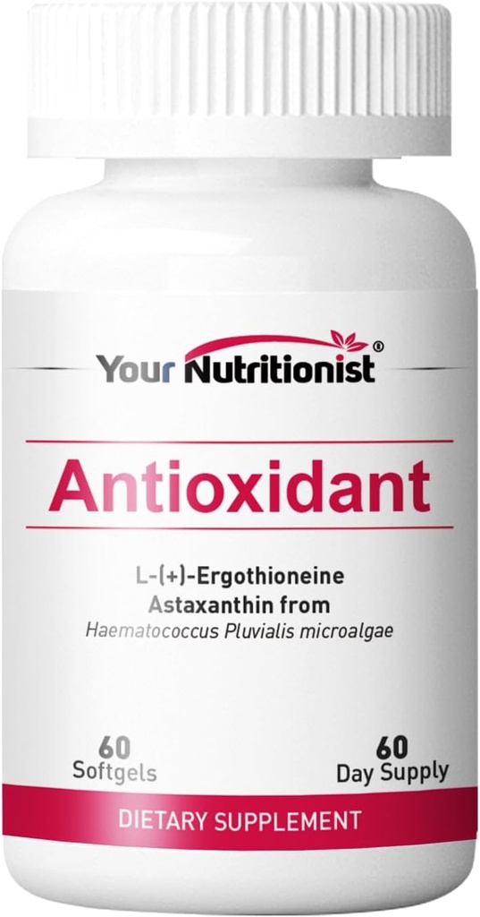 Antioxidante Softgel - Astaxantina de Algae, Ergotioneine - 60 Condes, 60 Dia Fornecimento