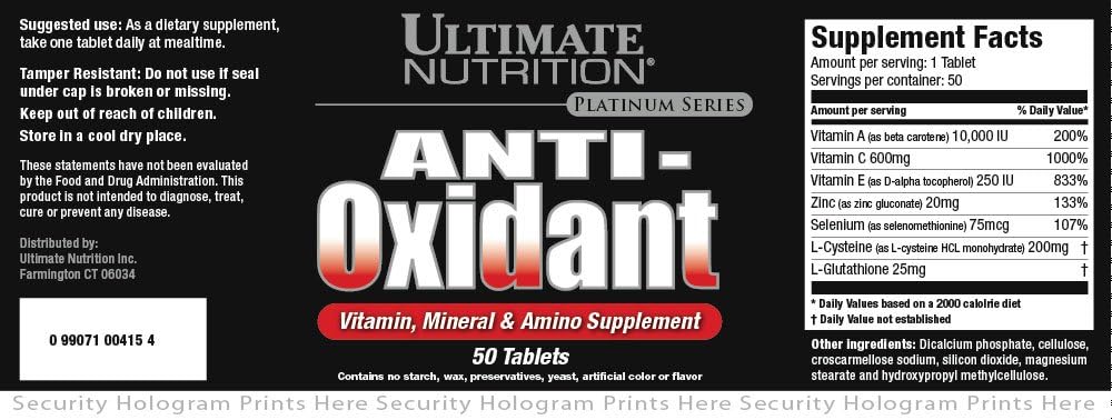 Ultimate Nutrition Antioxidant Vitamina, Mineral e Amino Supplement (50 comprimidos)