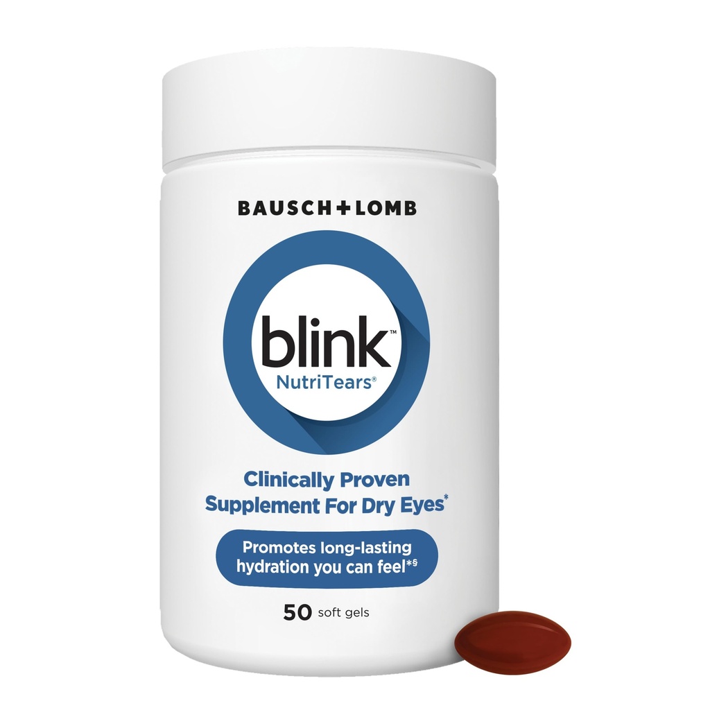 BLINK NutriTears Suplemento clinicamente comprovado para olhos secos, cuidados com os olhos com Lutein & Zeaxantina e vitamina D para hidratar os olhos de dentro para alívio de longa duração, 50 Softgels