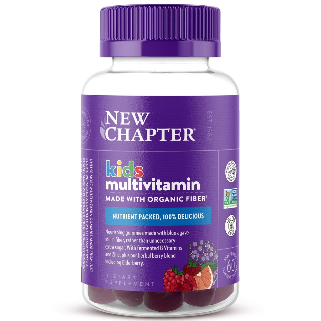 Novo Capítulo Crianças Gummies multivitamina - 65% Menos Açúcar, Crianças Vitaminas Gummy com vitaminas C, D3 & Zinco, Não-GMO, Sem glúten, Berry-Citrus, 60ct