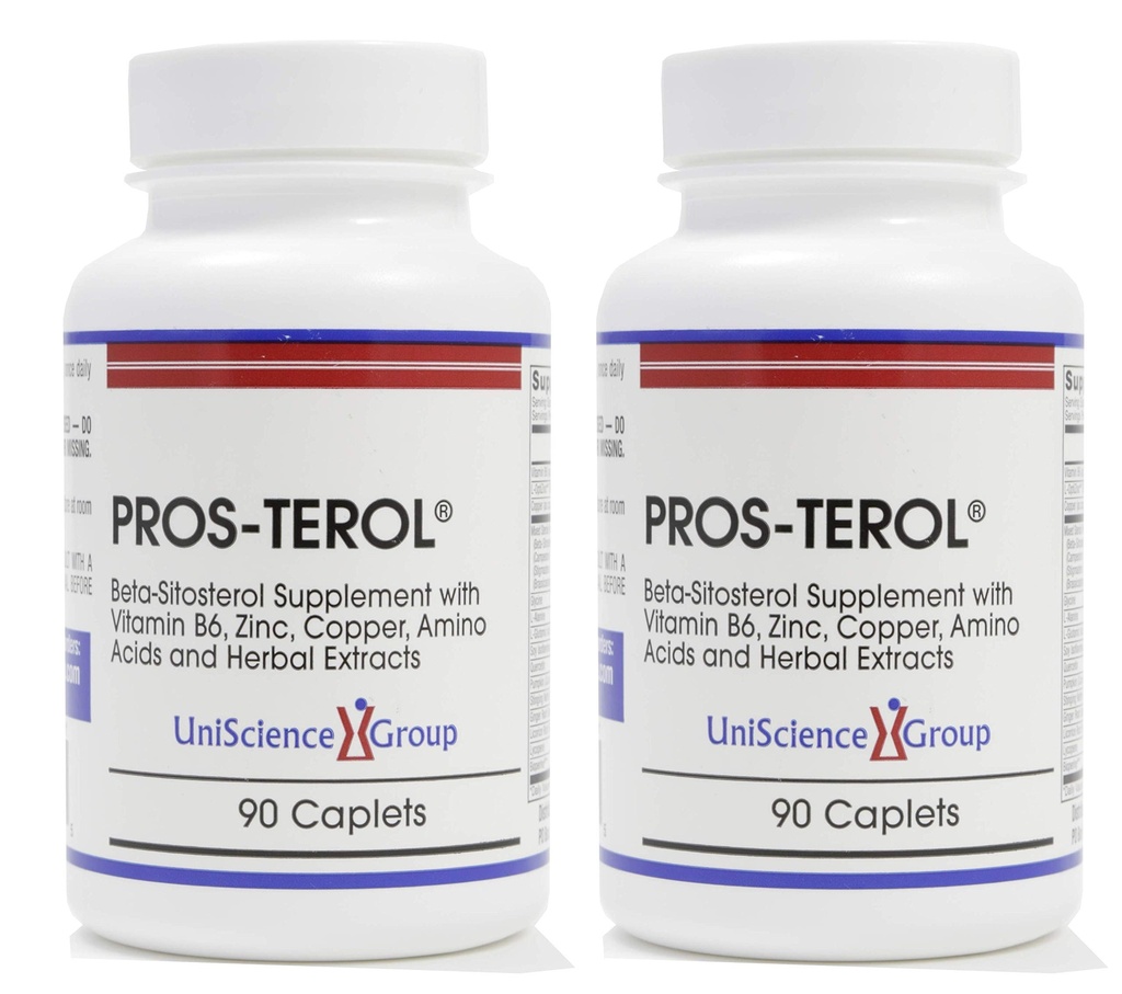 Pros-TEROL (2 kit de garrafa), alívio da próstata com 900 mg Esterols de plantas com sementes de abóbora, raiz de espuma de Stinging, raiz de gengibre, extratos de raiz de alcaçuz 90 Caplets
