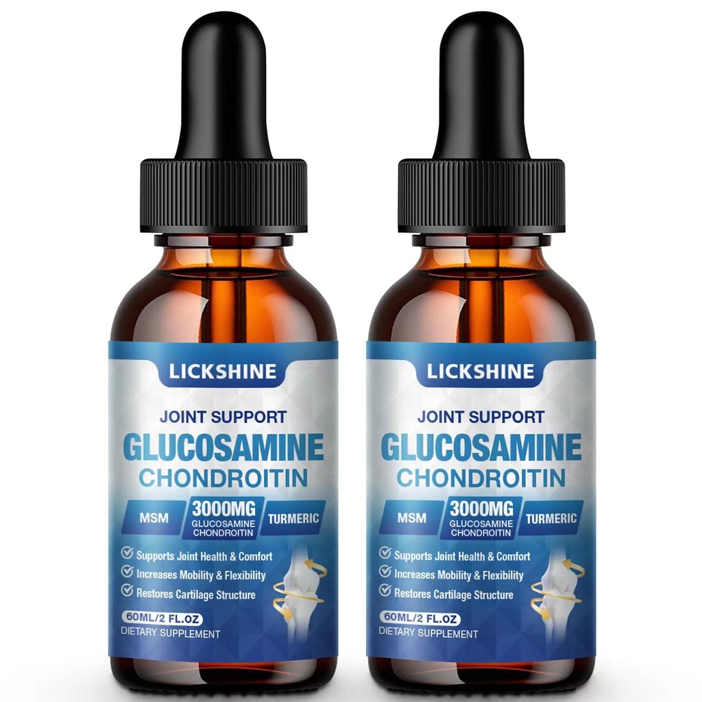 2 Embalagem Glucosamina Chondroitin MSM Liquid Drops - Suplemento de suporte conjunto de força extra para adultos com Quercetina Boswelia, Bromelaína, Ácido Hialurónico, Antioxidante Imune Support (4 Fl oz)