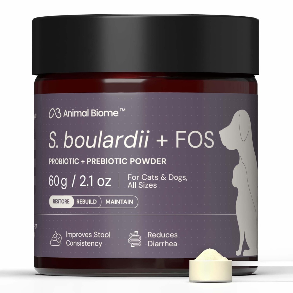 AnimalBiome Pet Probióticos - S. boulardii + FOS Probiótico e pó prebiótico para cães e gatos 60g