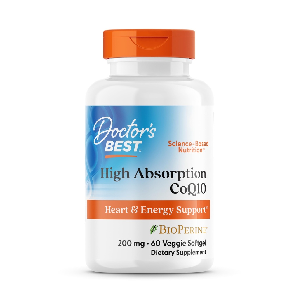 Melhor CoQ10 200mg de alta absorção do médico com suplemento BioPerine - Coenzyme Q10 Softgels para saúde do coração e suporte antioxidante, CoQ10 200 mg para mulheres e homens, Não GMO - 60 Veg Softgels