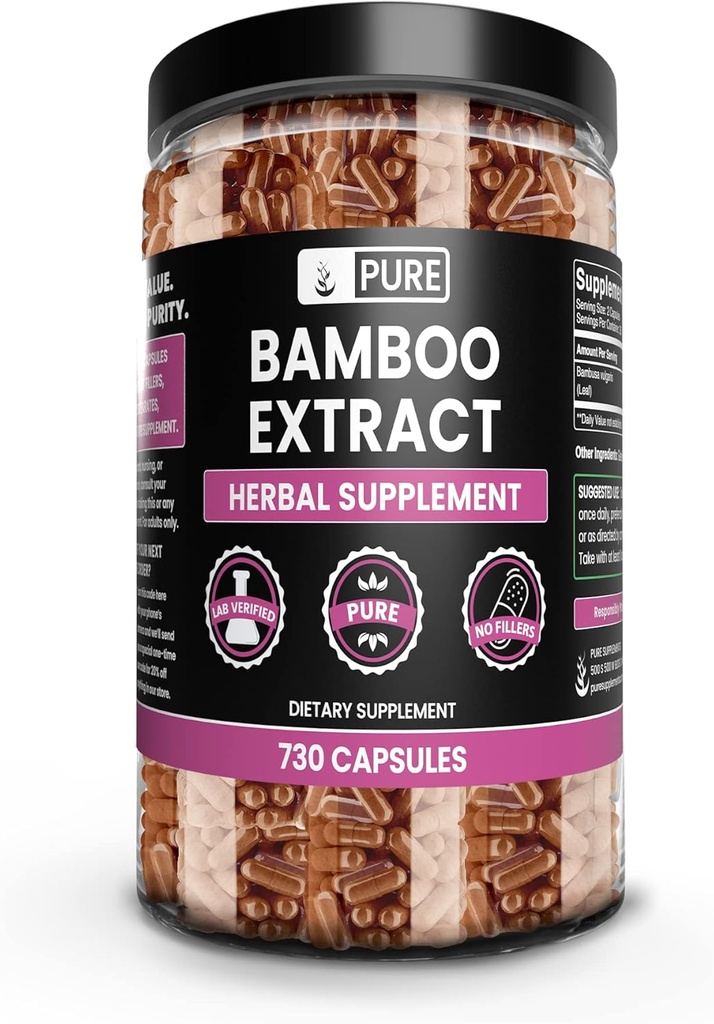Puro Original Ingredientes Extrato de bambu (730 cápsulas) Sem enchimento de magnésio ou arroz, sempre puro, laboratório verificado