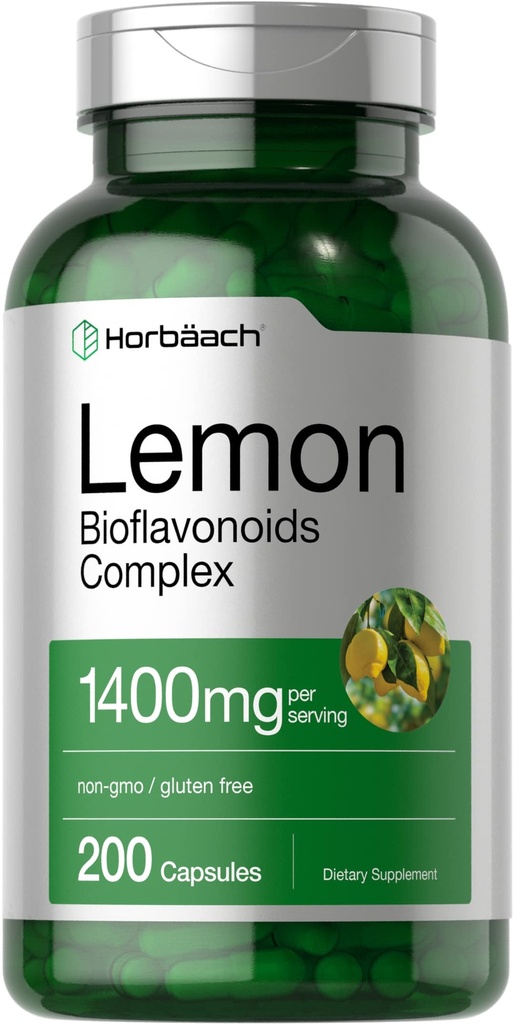 Horbäach Lemon Bioflavonoids Suplemento 1400 mg 200 Cápsulas Complexo com Rutina e Hesperidina Não-GMO e Glúten Grátis