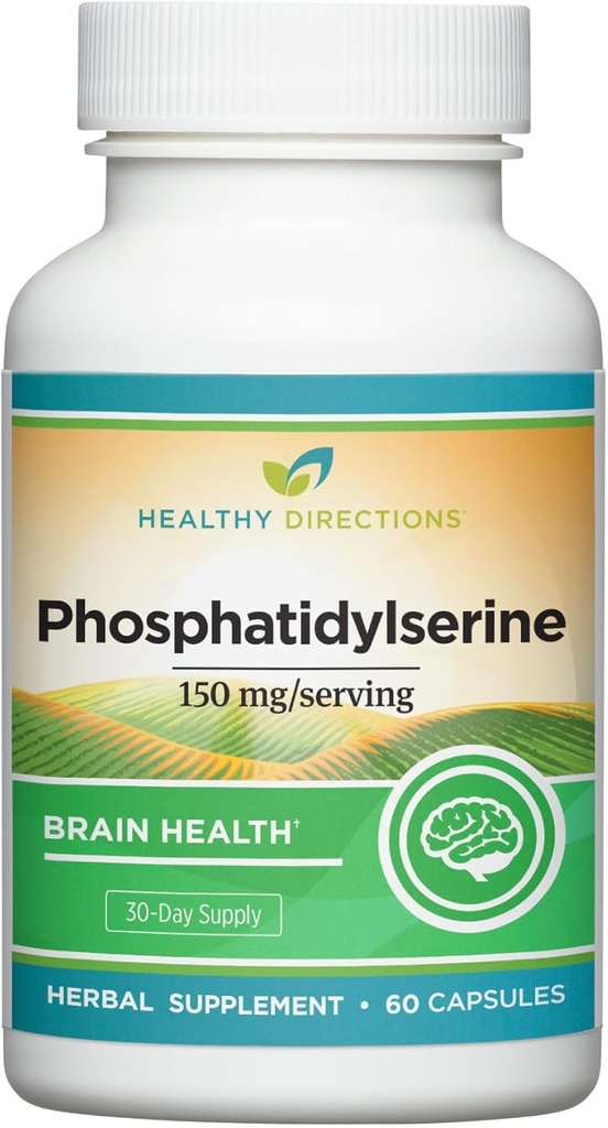 Instruções Saudáveis Phosphatidylserine Supplement—150 mg/Serving, 60 Cápsulas Vegan para Saúde Cognitiva, Função Cérebro, e Memória Saudável (fornecimento de 30 dias)