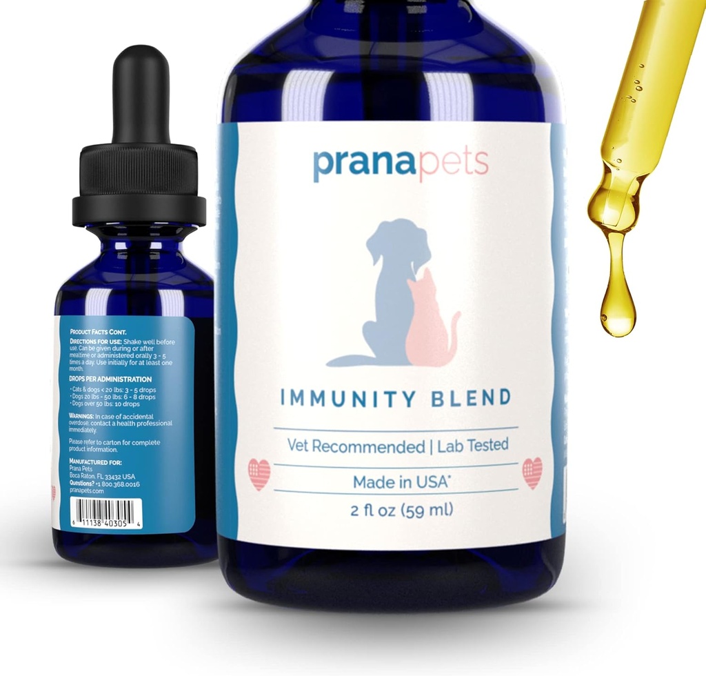 PranaPets Immunity Blend Supplement for Dogs & Cats Naturalmente Ajuda a aliviar a fadiga e a fraqueza em animais de estimação
