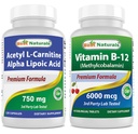 Melhores naturais Acetil L-Carnitina e ácido alfa lipoico 750 mg e vitamina B-12 6000 mcg