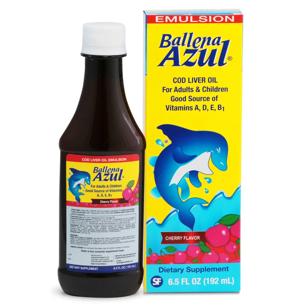 Ballena Azul Aceite de Hígado de Bacalao para Adultos e Niños, Óleo de Fígado COD para Adultos e Crianças, Boa Fonte de Vitaminas A,D,E, B1, Suplemento Alimentar, Omega 3