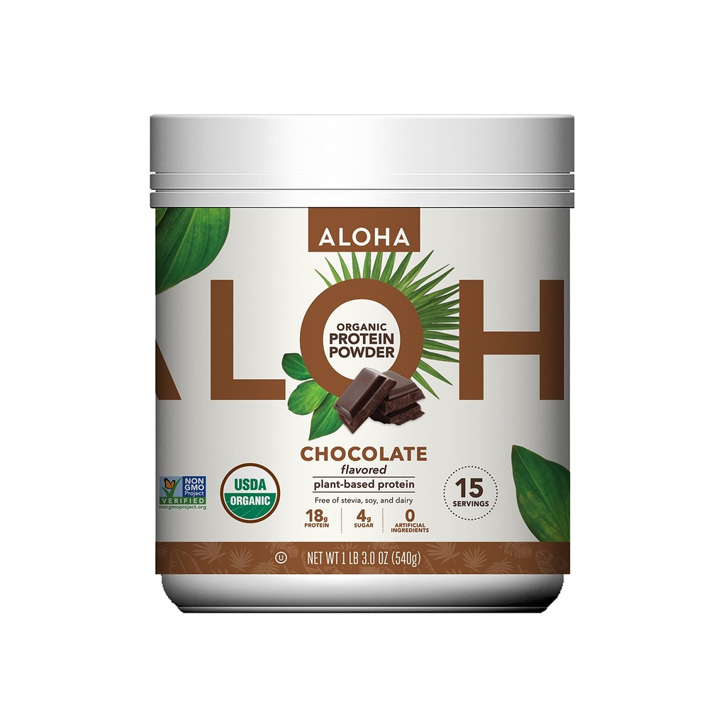ALOHA Orgânico Planta Based Protein Powder, Stevia Free, Chocolate, 19,6 oz, 15 Servings