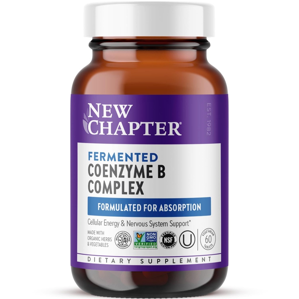 Novo Capítulo Complexo Vitamina B – Coenzima fermentada Complexo B Rico em Vitamina B12 + Vitamina B6 + Biotina + Feita com Ingredientes Orgânicos - 60 ct