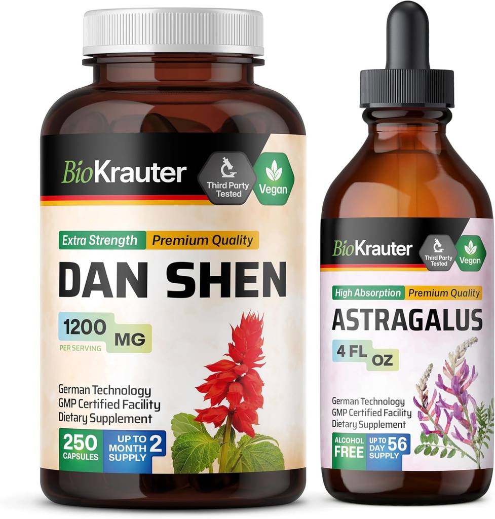 BIO KRAUTER Dan Shen 250 Cápsulas e Tintura de Astragalus 4 Fl. Oz.