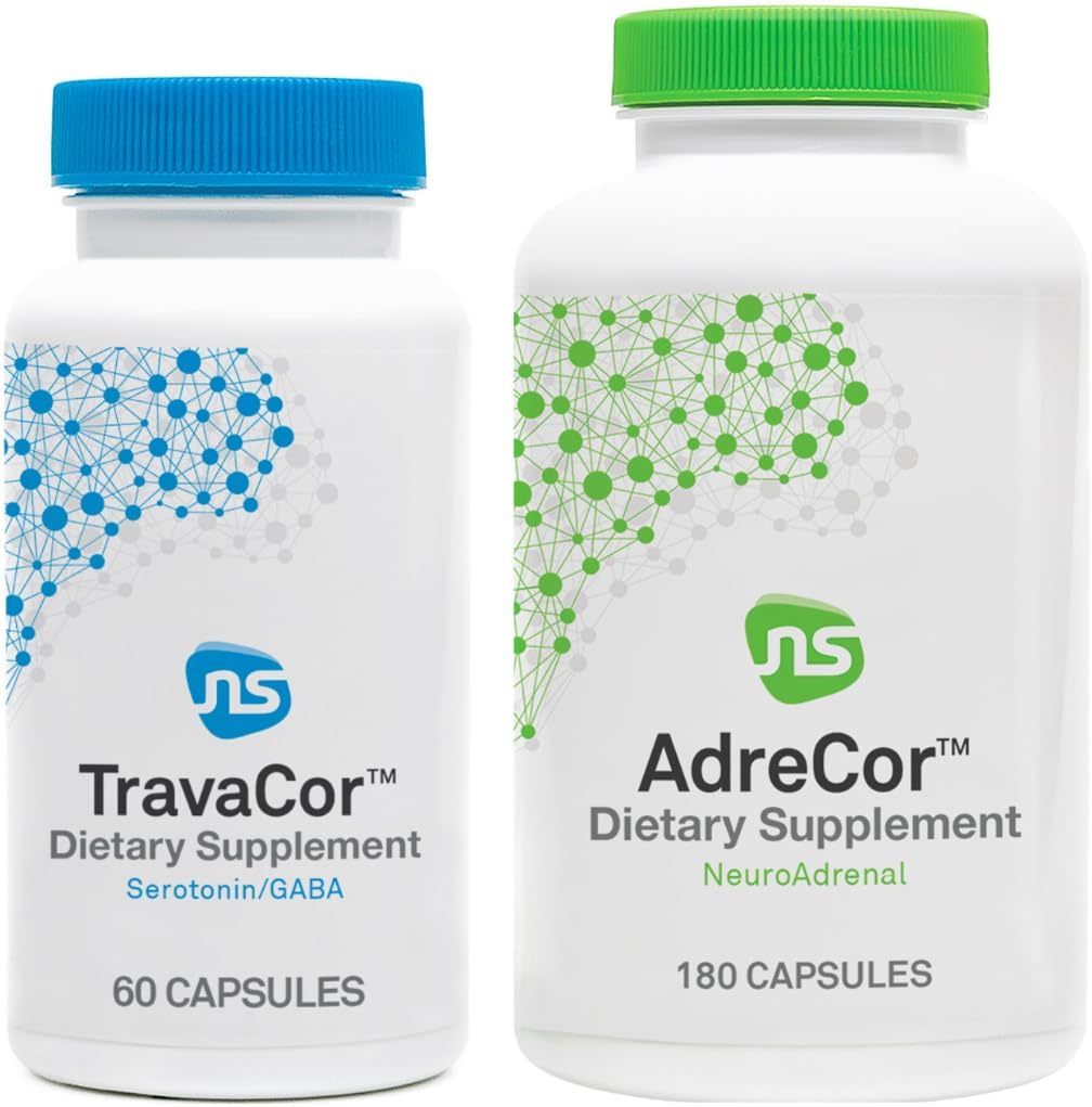 NeuroScience Mood + Adrenal Support Set - AdreCor + TravaCor (2 Produtos, 180 Cápsulas, 60 Cápsulas)