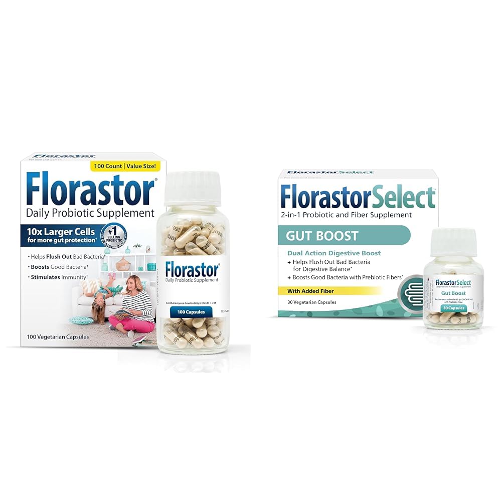Florastor Probiótico Bundle para Digestion, Gut Health – 100 ct. Probiótico para Digestive & Imune Health + 30 ct. Gut Boost Probiótico diário & Prebiótico - Boost Good Bacteria & Flush Out The Bad