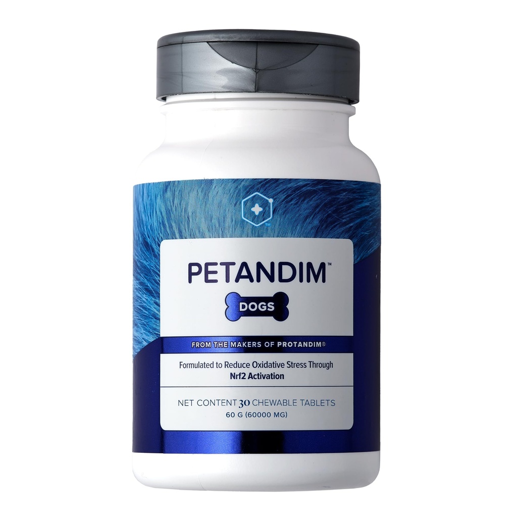 Vitaminas para cães Petandim (30 comprimidos mastigáveis), antioxidantes reduzem o estresse oxidativo, suplemento conjunto para cães, pele e casaco, Omega-3 e colagénio para cães, frango + sabor Bacon