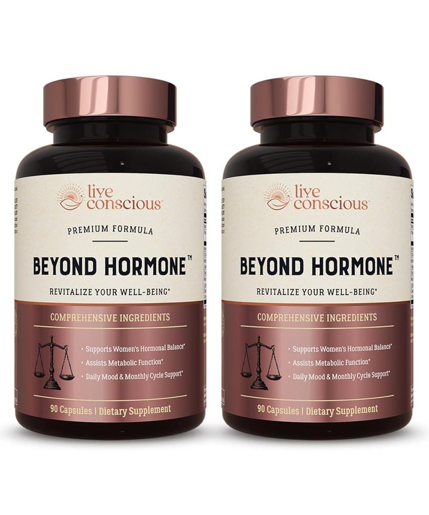Live Conscious Beyond Hormone Daily Menopause & PMS Supplement - Metabolismo Suporte e Estrogênio saudável para as mulheres - Berberine, DIM, Chaste Tree Berry, Maca Root, Myo & D-Chiro-Inositol - 90 Ct.